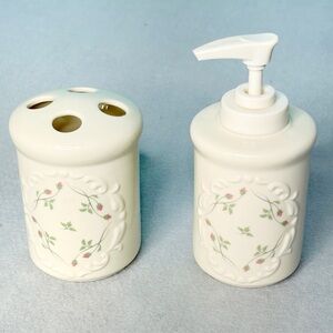 Lenox Toothbrush Holder and Soap Dispenser "Rose Manor" Pattern Cottagecore
